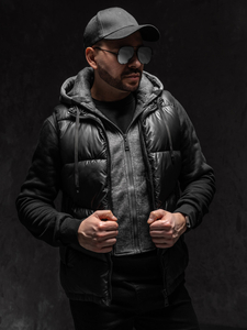 Fekete férfi mellény kapucnival Bolf 2908A1