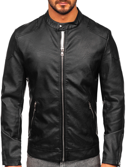 Férfi bőrdzseki fekete színben Bolf 11Z8027