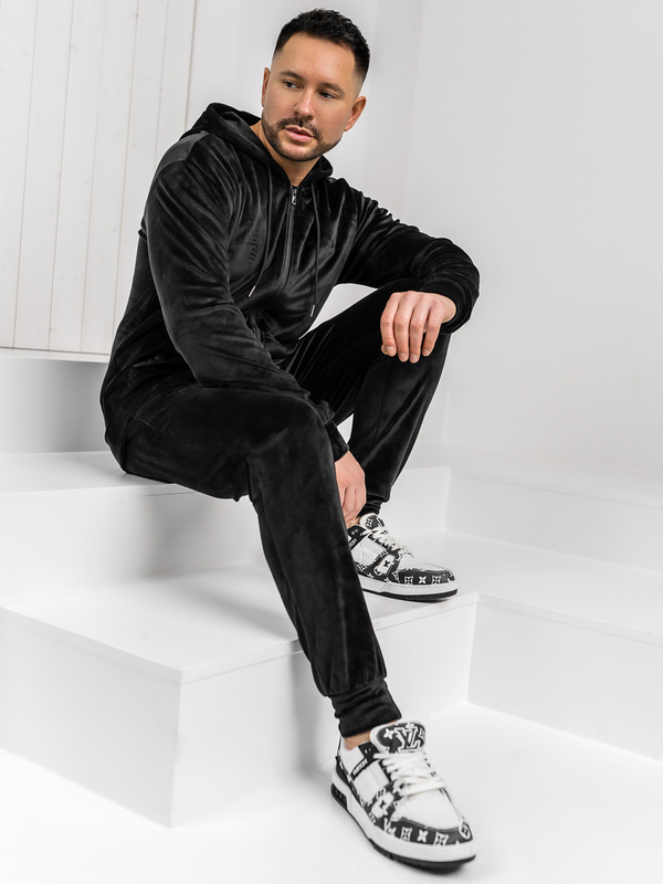 Fekete velúr férfi melegítő kapucnival Bolf 8C1538