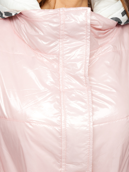 Rózsaszín steppelt női téli dzseki kapucnival Bolf B9570