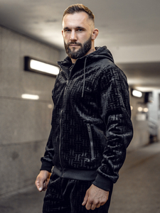 Fekete színű férfi velúr melegítő együttes Bolf 3B113A