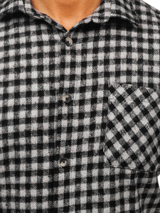 Szürke férfi flanel kockás ing hosszú ujjú Bolf 2025-2