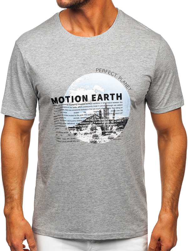 Szürke pamut férfi póló mintával Bolf MPO3466