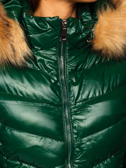Zöld női steppelt téli kabát kapucnival Bolf 6830