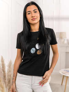 Fekete női póló mintával Bolf 95T2519