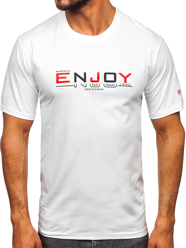 Fehér színű férfi pamut póló mintával Bolf 14739