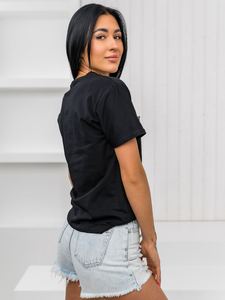 Fekete női póló applikációval Bolf 97T2111