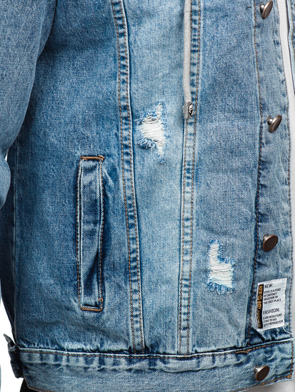 Égszínkék színű férfi farmerdzseki kapucnival Bolf MJ505BC