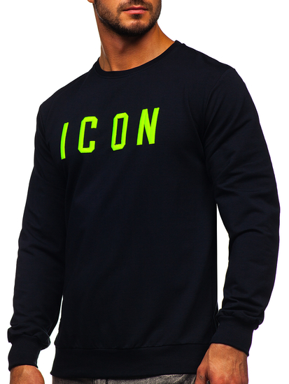 Kapucni nélküli gránátkék férfi pulcsi hímzett 3D-s mintával Bolf 146176