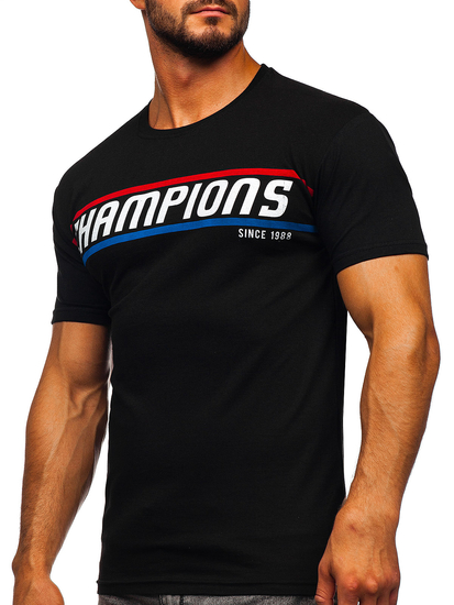 Mintás férfi póló fekete színben Bolf SS10953