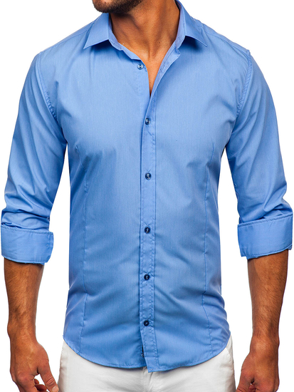 Férfi elegáns hosszú ujjú ing Kék Bolf 1703