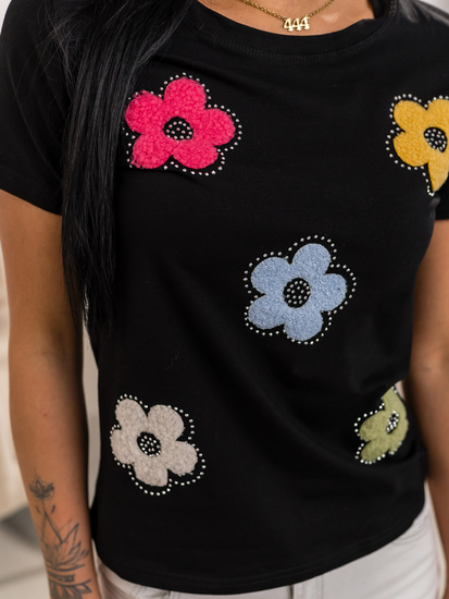 Fekete női póló applikációval Bolf 95T2529