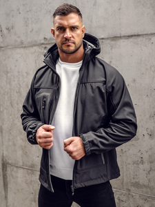 Fekete férfi softshell dzseki Bolf T019A