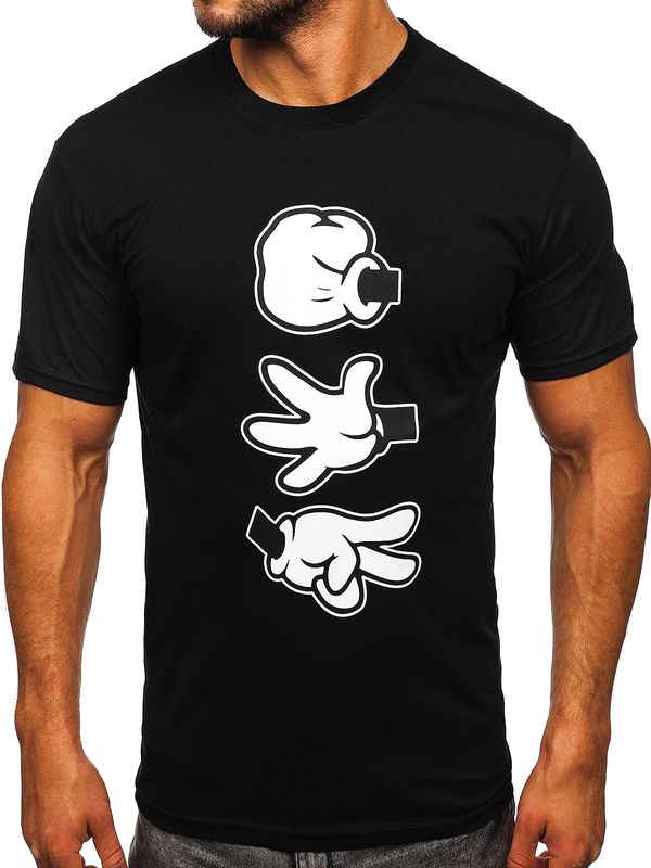 Férfi pamut nyomtatott póló Fekete Bolf KS1997