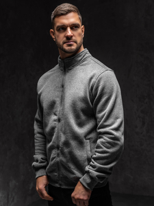 Antracitszürke színű nyitható férfi pulcsi állógallérral Bolf B002