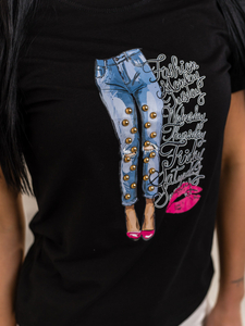 Fekete női póló mintával Bolf 95T2507