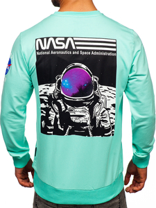 Menta színű mintás kapucni nélküli férfi pulcsi Bolf 6476