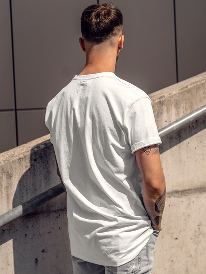 Fehér T-shirt férfi nyomott mintás Bolf 0202A