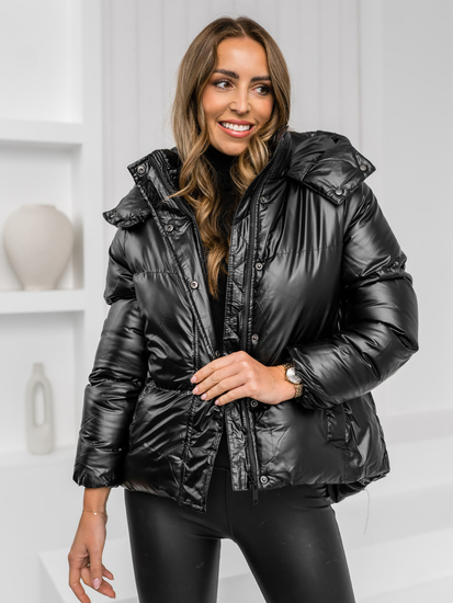 Steppelt téli női dzseki kapucnival fekete színben Bolf 5M3185