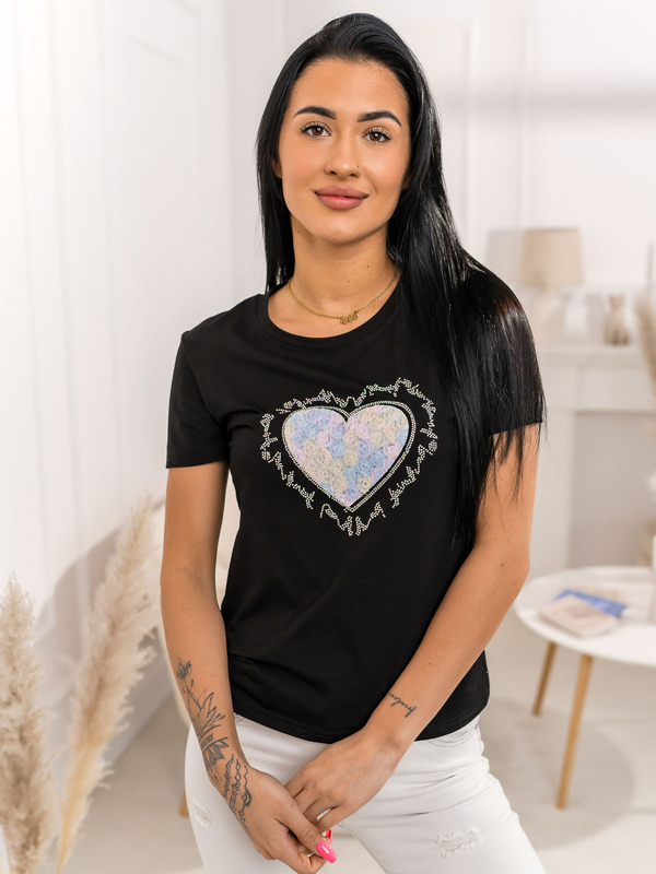 Fekete női póló applikációval Bolf 95T2510