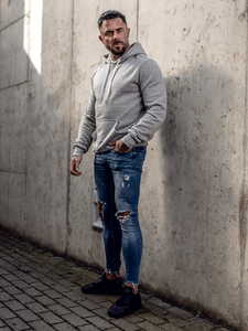 Szürke színű kapucnis kenguruzsebes férfi pulcsi Bolf 2009A