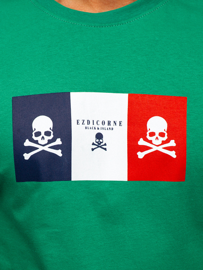 Zöld színű férfi pamut póló mintával Bolf 14784