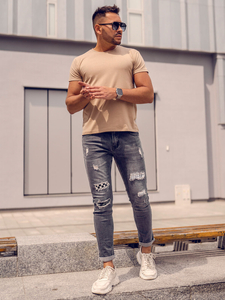 Férfi póló minta nélkül bézs színben Bolf 2005-91