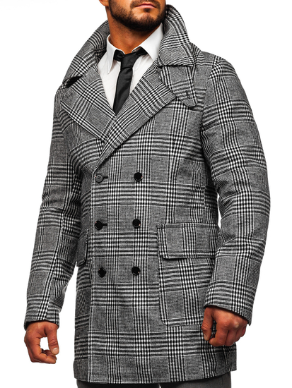 Kockás téli bélelt férfi kabát szürke színben Bolf 1192
