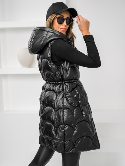 Fekete színű hosszú steppelt női mellény Bolf B8172A