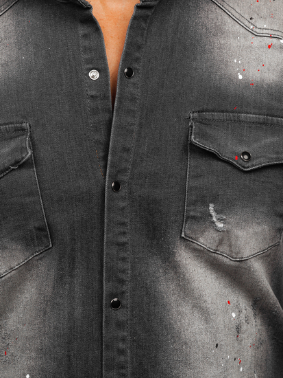 Hosszú ujjú férfi farmering grafit színben Bolf R710