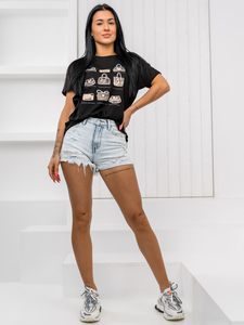 Fekete női póló mintával Bolf 95T2531