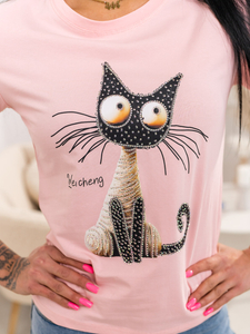 Rózsaszín női póló applikációval Bolf 95T2515