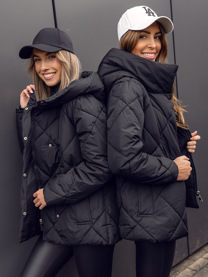 Fekete steppelt női téli dzseki kapucnival Bolf 5M3175B