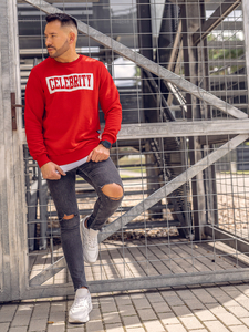 Mintás férfi melegítőfelső kapucni nélkül piros színben Bolf 11115A