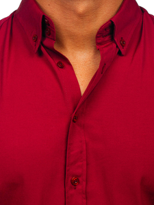 Elegáns hosszú ujjú férfiing bordó színben Bolf 5821-1