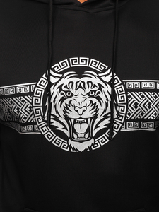 Fekete színű kapucnis kenguruzsebes férfi melegítőfelső mintával Bolf 8B996