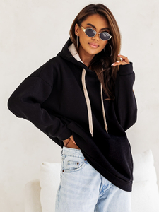 Női kapucnis pulóver szigetelt kanguru fekete Bolf 82131