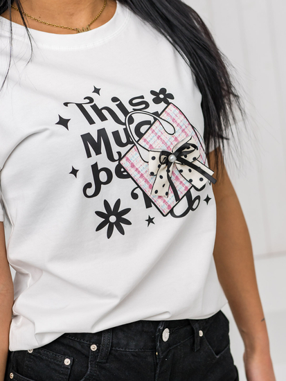 Fehér női póló applikációval Bolf 97T2110