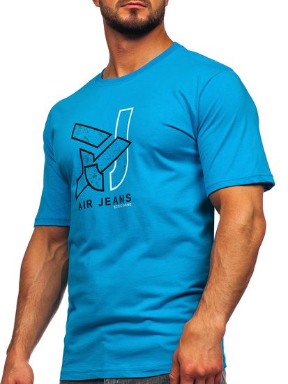 Férfi pamut póló türkiz színben Bolf 14769