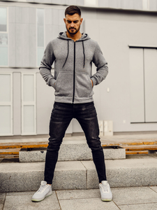 Sötétszürke nyitható kapucnis férfi pulcsi Bolf HW2787