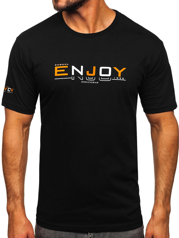 Mintás férfi pamut póló fekete színben Bolf 14773