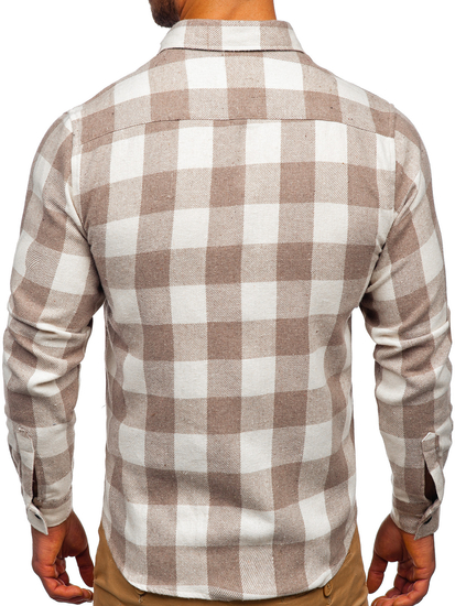 Hosszú ujjú férfi flaneling bézs színben Bolf 20723