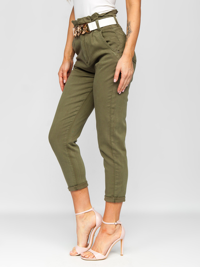 Khaki színű magas derekú női farmernadrág övvel Bolf LA687