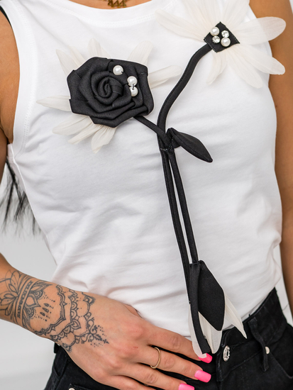 Fehér női ujjatlan póló applikációval Bolf 96T656