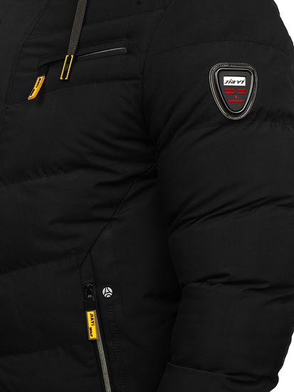 Fekete színű hosszú steppelt téli férfi kabát Bolf 22M59