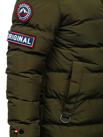 Khaki színű hosszú steppelt férfi téli dzseki Bolf 6476