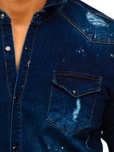 Hosszú ujjú férfi farmering gránátkék színben Bolf R801