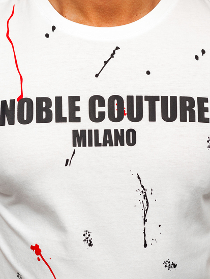 Fehér pamut férfi póló mintával Bolf MPO3443