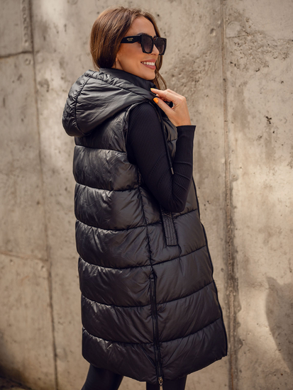 Fekete hosszú steppelt női mellény Bolf R8212A