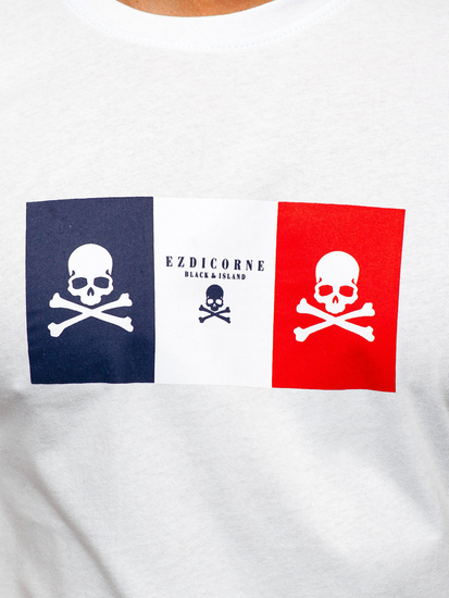 Mintás férfi pamut póló fehér színben Bolf 14784